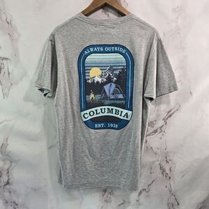 Columbia T Shirt Mens Medium Gray Short Sleeve Tee Crew Neck Tent Camping